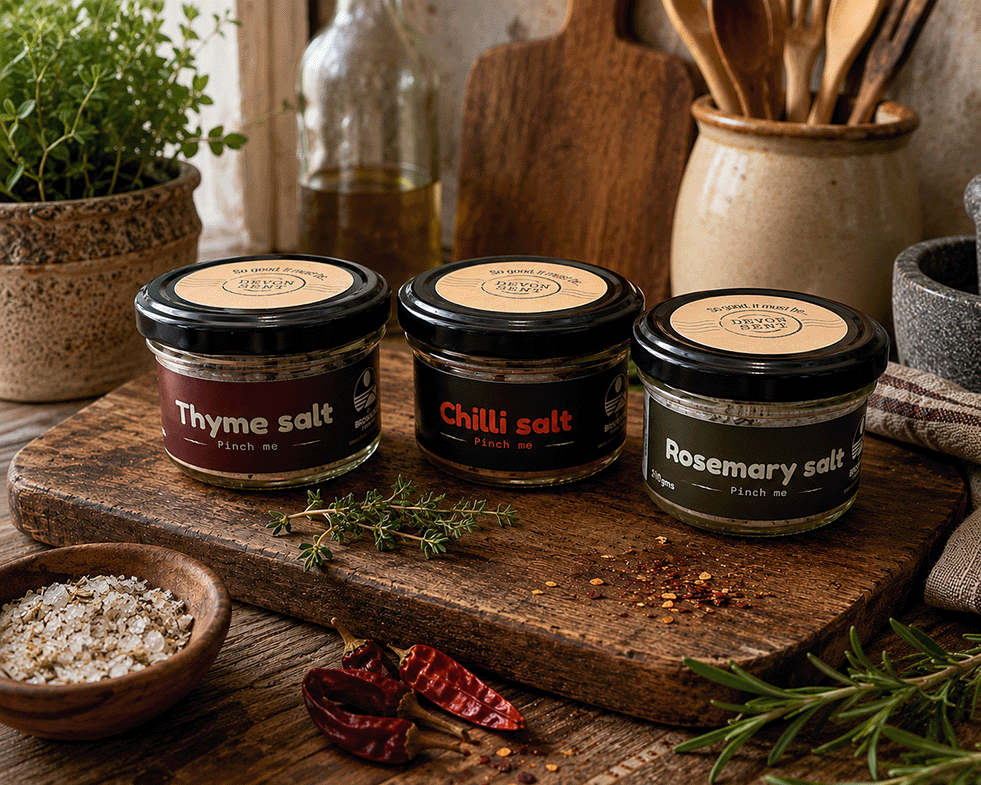 The Kitchen Discovery Set of three 100g Broomhill Farm herb salts
