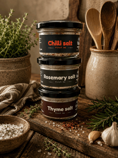 The Kitchen Discovery Set - 3x100gm sea salts + digital "Confident Cook" guide (Rosemary, Thyme & Chilli)