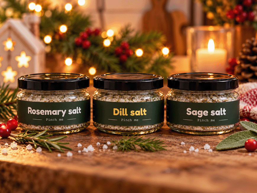 The Christmas Kitchen Gift Set - 3x100gm sea salts + digital "Confident Cook" guide (Rosemary, Sage & Dill)