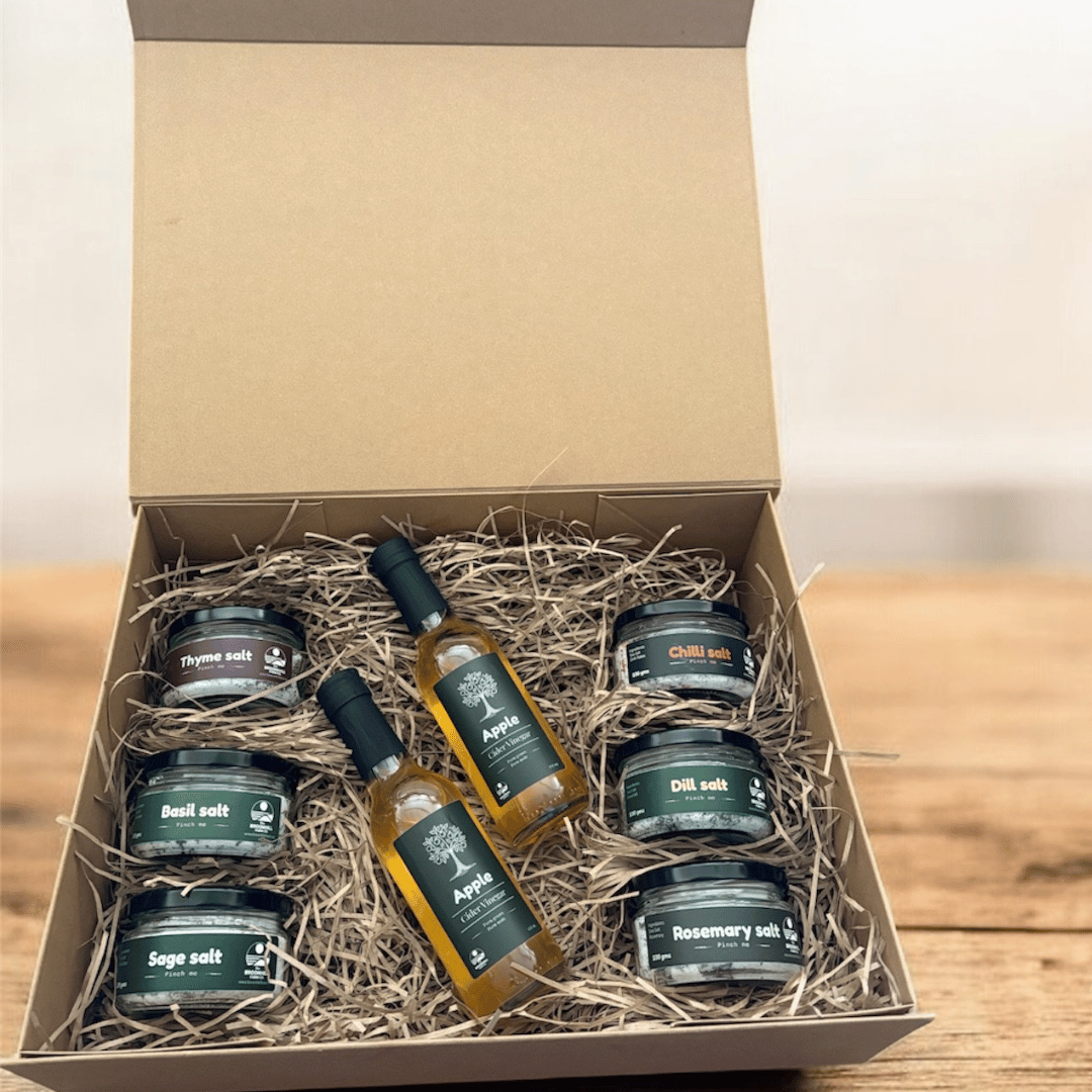 The Farm Kitchen Collection- Six herb salts and two bottles of apple cider vinegar